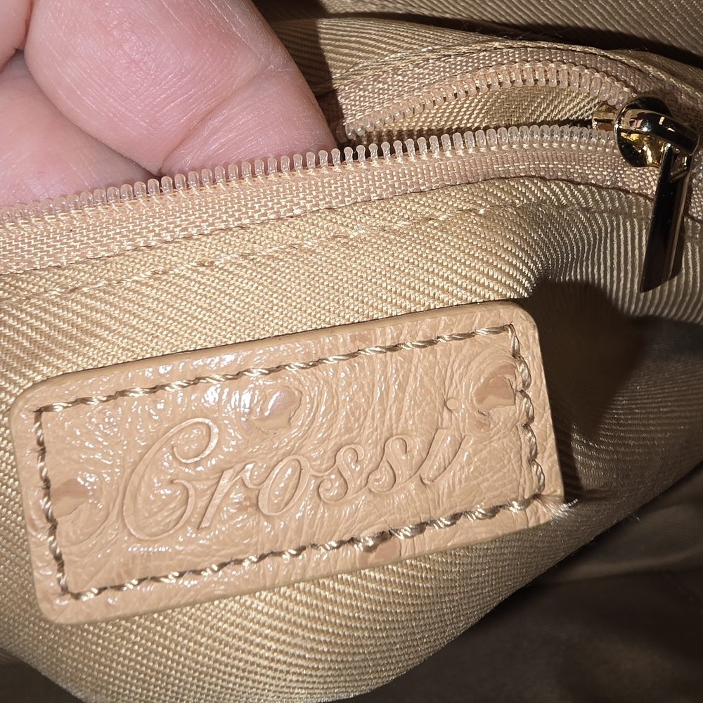Grossi York Faux Ostrich Big Bow Tan Shoulder Bag - Picture 6 of 10